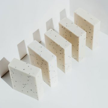 Bars of white soap arranged in a row