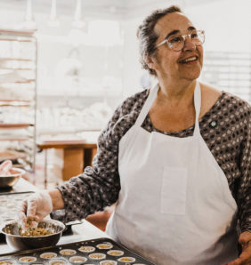 laurie wolf making edibles in her kitchen