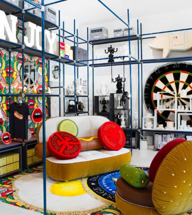seletti hot dog sofa in a busy new york apartment