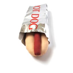 felt hot dog in silver packaging
