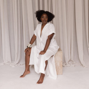 Interior designer Nike Onile poses in the studio